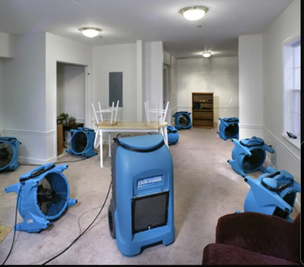 Air movers and dehumidifier setup for Water Damage Restoration in Streator